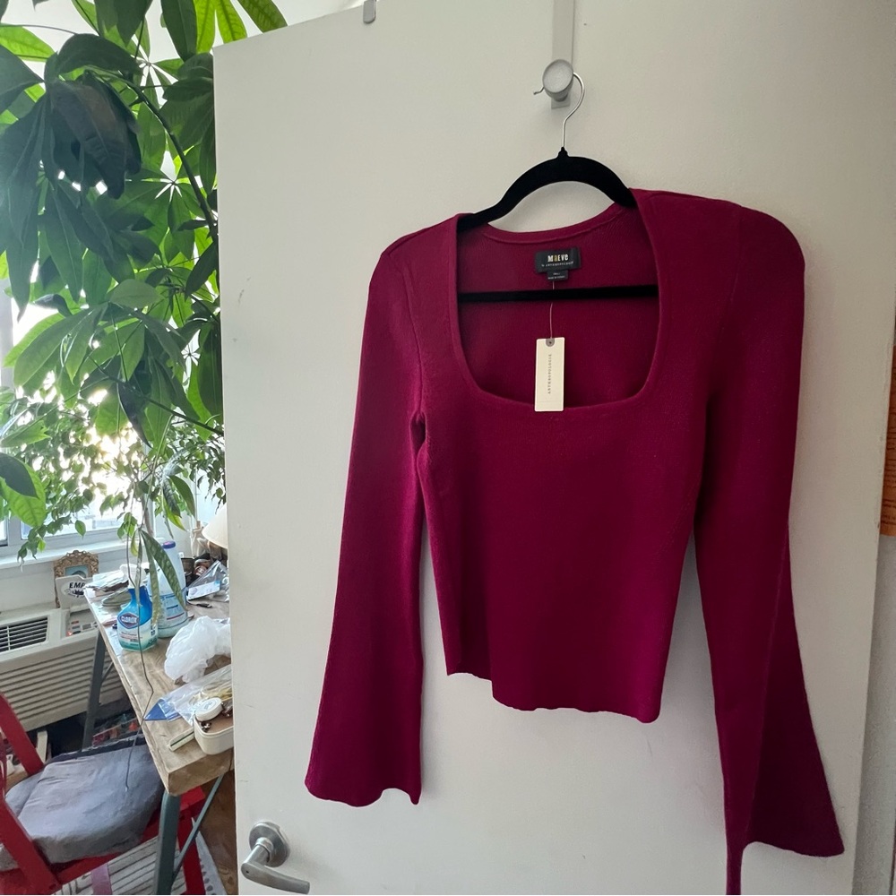 MAEVE SQUARE-NECK BELL-SLEEVE SWEATER NWT